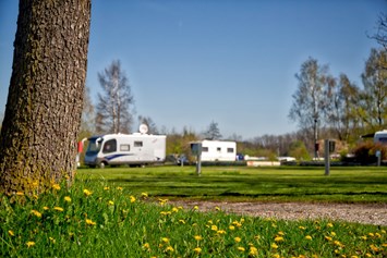 Campingplatz: Ebene Stellplätze für Wohnmobilde und Wohnwagen auf Schotterrasen - Camping Stein