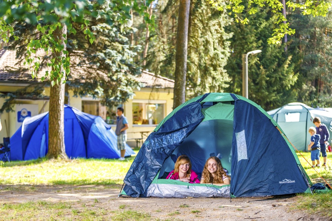 Campingplatz: Gruppen mit Zelt finden auf unserer Zeltwiese Platz. - Camping Waldsee 