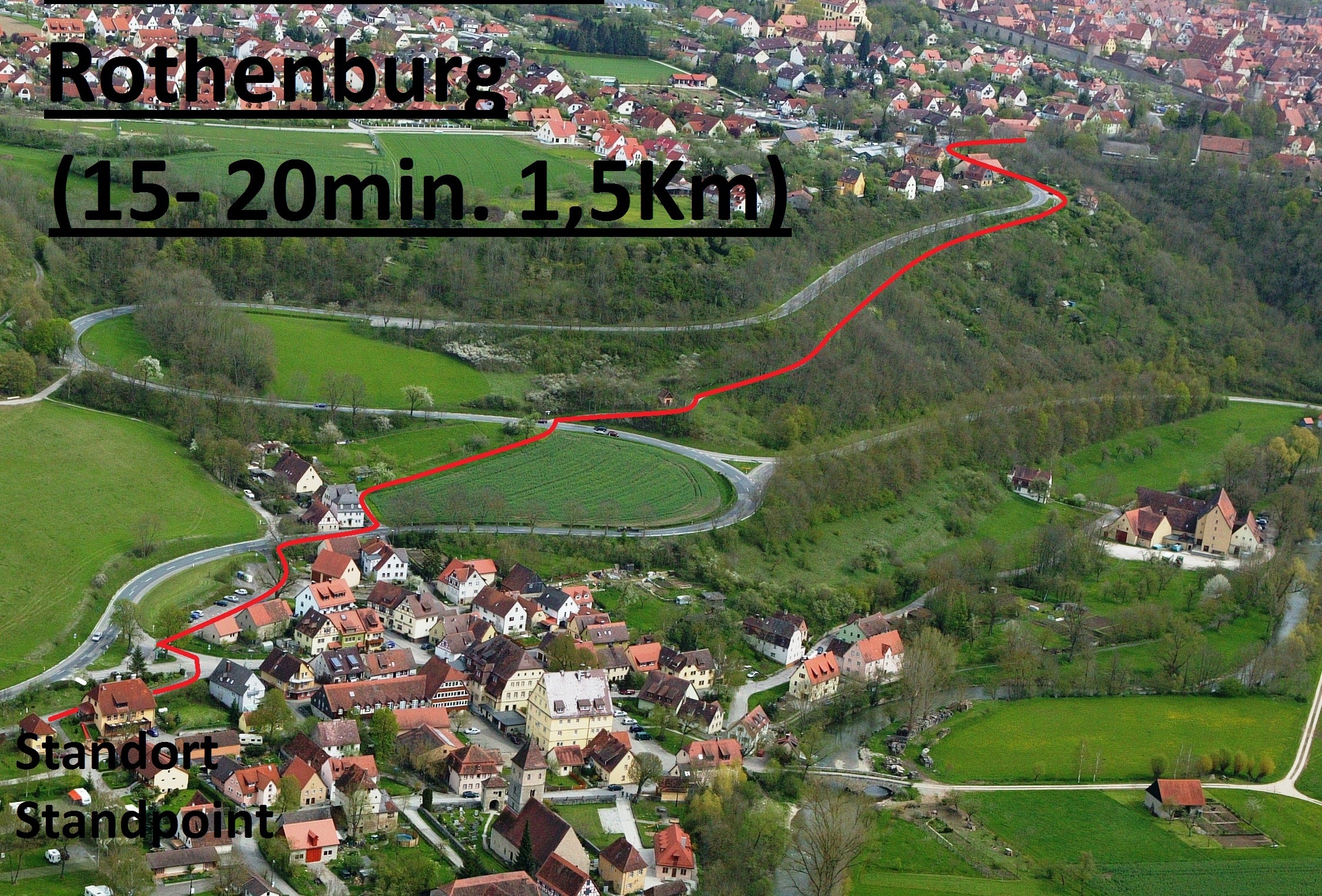 Campingplätze - Baden in natürlichen Gewässern - Franken - Fußweg nach Rothenburg von Detwang aus - Camping Tauberromantik