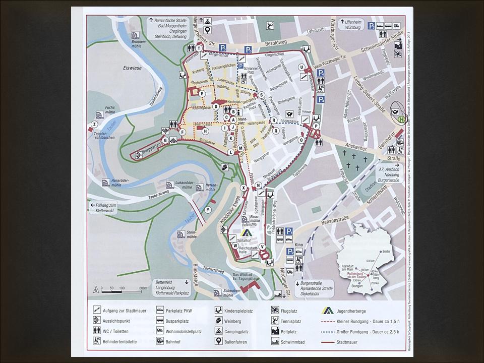 Campingplätze - Baden in natürlichen Gewässern - Franken - Stadtplan Rothenburg ob der Tauber - Camping Tauberromantik